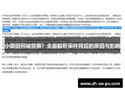 小斯因何被禁赛？全面解析事件背后的原因与影响