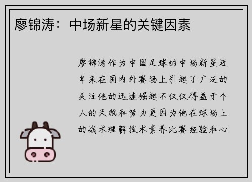 廖锦涛：中场新星的关键因素